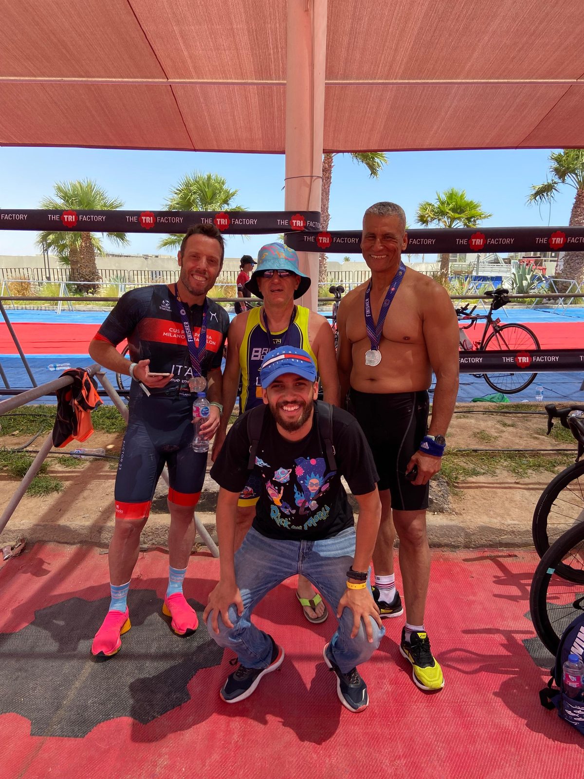 Triathlon finishers at the finish line